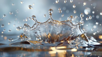 Water Splash with Droplets in Mid-Air