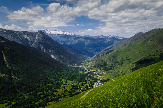 Views of Aran valley and Aneto peak from Pla de Beret (Aran Valley, Pyrenees, Catalonia, Spain)