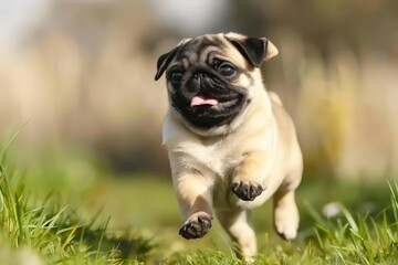 Obraz premium Pugs benefit from moderate exercise like leisurely walks and gentle play sessions, which help manage their energy levels without overexertion