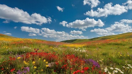 Hillside with a Blooming Wildflower Meadow