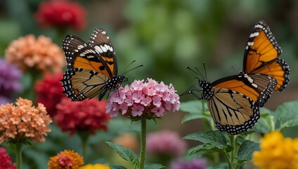 Fototapeta premium A dialogue between two butterflies discussing their favorite flowers of varying colors ai_generated