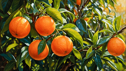 Ripe Oranges on a Tree Branch, showcasing agricultural abundance with colorful fruits in the backyard, ready for harvest under sunlight