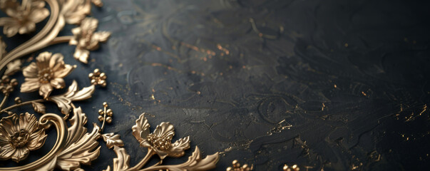 Ornate gold floral design on a dark background.