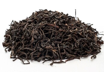 Orange Pehoe tea leaves on white background 