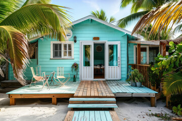 Cozy small beach house in the Caribbean. Create d with Ai