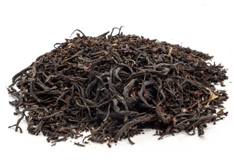 Keeman tea leaves on white background 