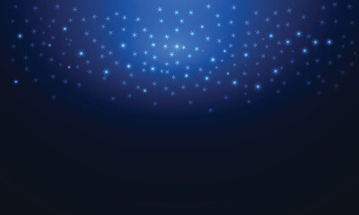 Christmas bokeh lights background. Blue twinkling particles and stars of light.