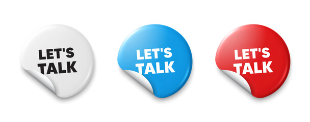 Lets talk tag. Price tag sticker with offer message. Connect offer sign. Conversation symbol. Sticker tag banners. Discount label badge. Vector