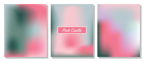 Set of gradient templates for poster and social media design, pastel colors of a pink castle, abstract gradient background.