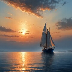 Fototapeta premium sailing boat at sunset