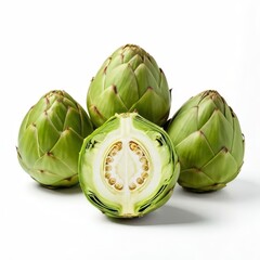 Obraz premium A bundle of fresh green asparagus stalks tied with a string on a white background