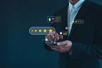 Customer review satisfaction feedback survey concept,  Customer can evaluate quality of service leading to reputation ranking of business.   for satisfaction service satisfaction.