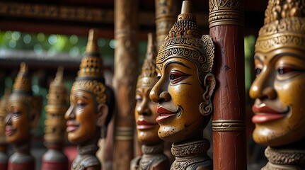 Fototapeta premium Closeup Balinese characteristic musical instruments in a temple.generative.ai
