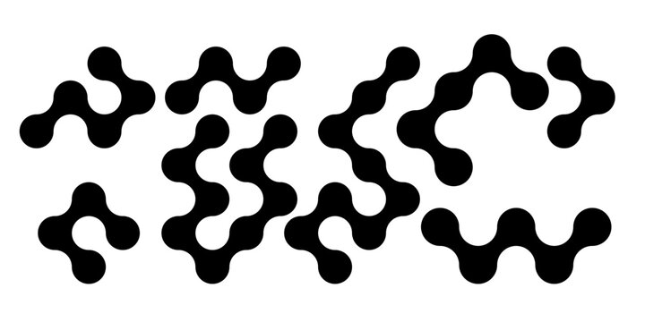 Meta balls collection. Connected morph dots. Liquid blobs fluid set. Rounded design elements for logo, icon, tag, emblem, poster.