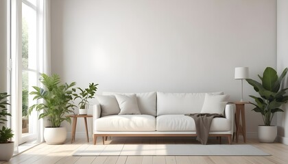 Fototapeta premium Mockup poster frames on the wall of the room. Modern Interior mockup. Apartment background. Modern Japandi interior design. 3D render