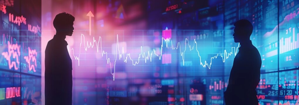 An orange trading chart shows a stock exchange business concept