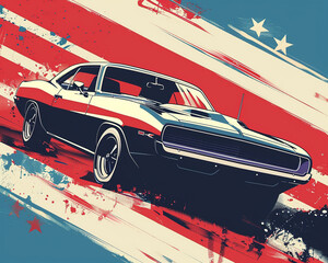 American muscle car illustrated poster design. Generative Ai