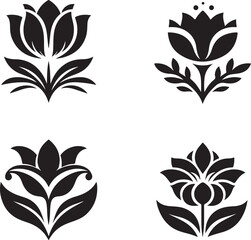 Fototapeta premium Tulip, flower silhouette like the logo vector set black color white background 