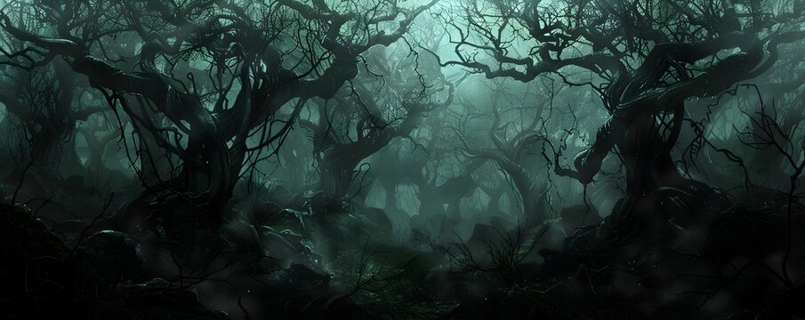 Twisted Haunting Woodland Landscape with Ominous Human Like Trees