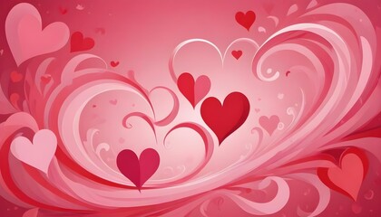 In a romantic swirl of pink and red hues, hearts dance together in a Valentine's Day