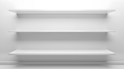 White empty shelves on a wall in a shop, a shelf for product display. A vector background with copy space for advertising and design.