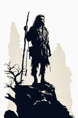 Silhouette of a Primitive Man Holding a Spear