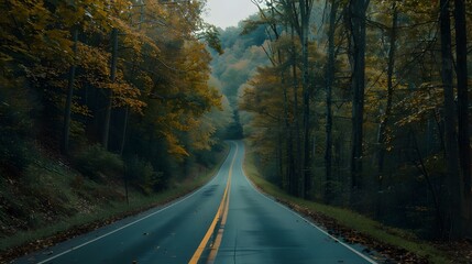 Obraz premium A winding road through a lush autumn forest