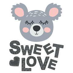 Cute face of an animal with lettering. Scandinavian style and pastel palette. baby posters, cards, clothes, childrens rooms