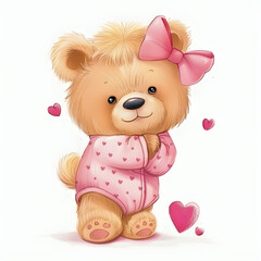 teddy bear with cute expression with love ornament isolated background