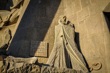 Sculptures made by Josep Maria Subirachs on the Passion Facade of the Sagrada Familia Basilica...