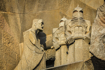 Sculptures made by Josep Maria Subirachs on the Passion Facade of the Sagrada Familia Basilica...