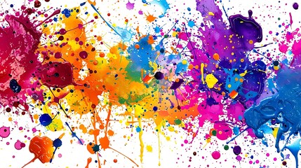 Multi-colored paint splatters forming a lively and energetic background.