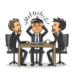 Obraz premium Stressful Office Discussion Cartoon Men Displaying Frustration and Thought