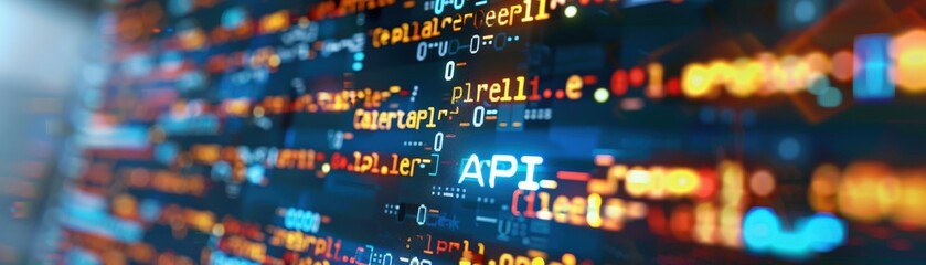 Obraz premium A vibrant display of digital code with the word 'API' highlighted, symbolizing modern technology, software development, and programming.