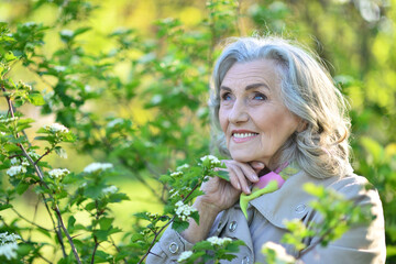Portrait of a beautiful woman in the park in summer