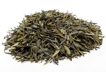 Shaded tea leaves on a white background