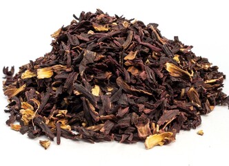 Hibiscus tea leaves on a white background 