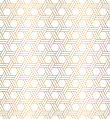 Luxury gold hexagon tessellation seamless pattern with interconnected line, ethnic mosaic background vector illustration.