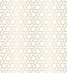 Luxury gold hexagon tessellation seamless pattern with interconnected line, ethnic mosaic background vector illustration.