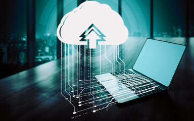 Cloud computing technology and online data storage for business network concept. Computer connects...