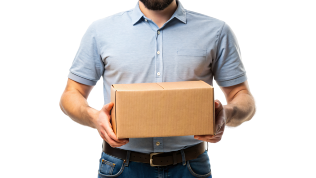 A man carries a box while entering the office