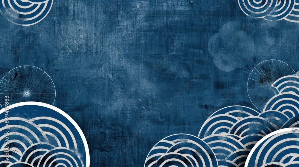 Poster abstract blue background with textured patterns and circular designs, perfect for creative projects 