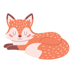Cozy autumn design with cute sleeping fox. Autumn forest design for cards, paper prints, web banners