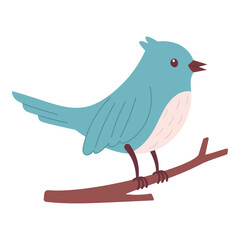 Cute bird sitting on a branch. Hand drawn vector illustration