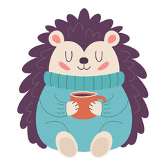 Illustration of a cute cozy Hedgehog, hand drawn on a white background