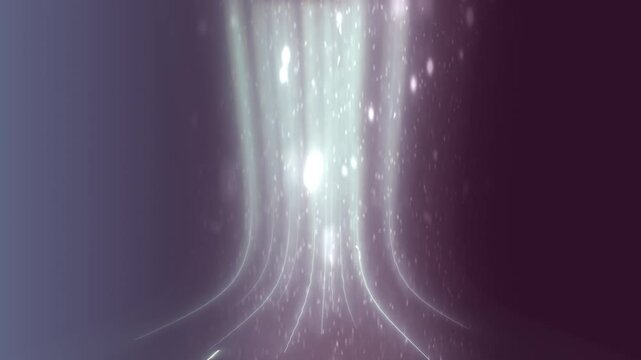 Light, glitter and cyber background with bokeh for speed, fiber optic and texture with particles. Linear motion, glow and upward flow with data nodes, uploads and digital downloads with led lighting