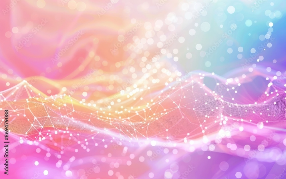 Poster abstract digital landscape with colorful gradient and interconnected nodes, creating a mesmerizing, 