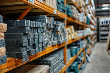 Warehouse of building materials in an industrial store. Generated by artificial intelligence