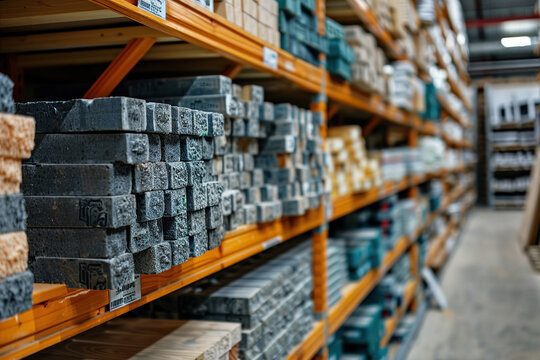 Warehouse of building materials in an industrial store. Generated by artificial intelligence