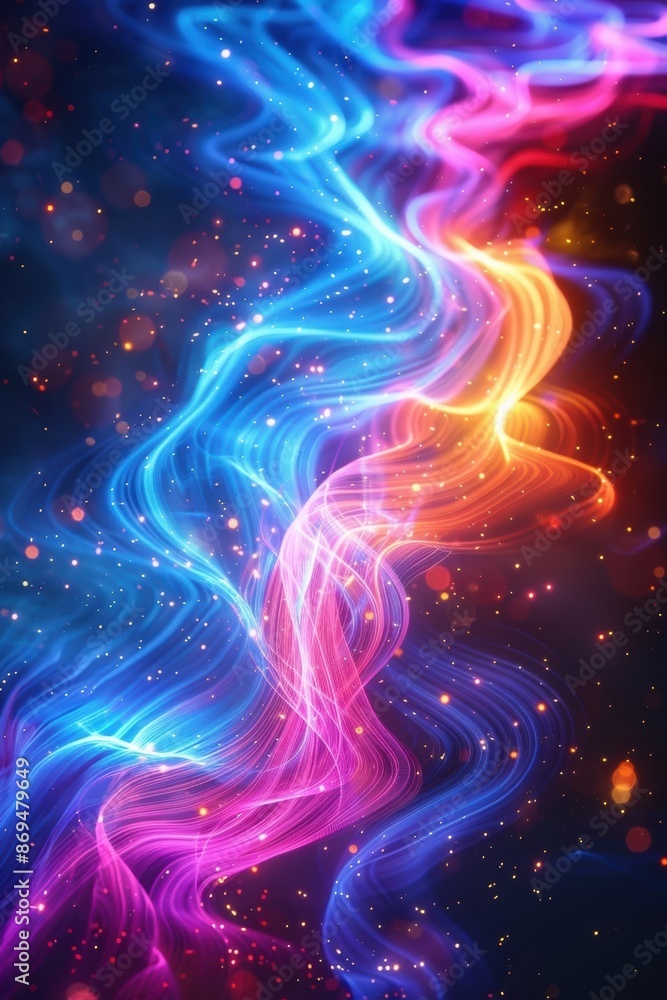 Poster vibrant abstract background with flowing neon lights and dynamic, colorful waves creating a mesmeriz
